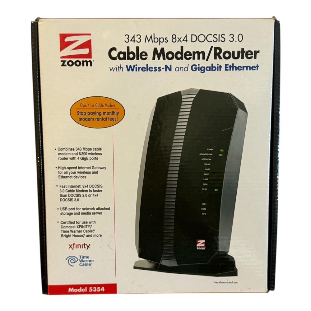 Zoom Cable Modem Router N-DOCSIS 3.0 Model 5354 Wireless